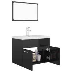    Set Mobili da Bagno Nero Lucido in Truciolato