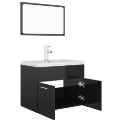    Set Mobili da Bagno Nero Lucido in Truciolato