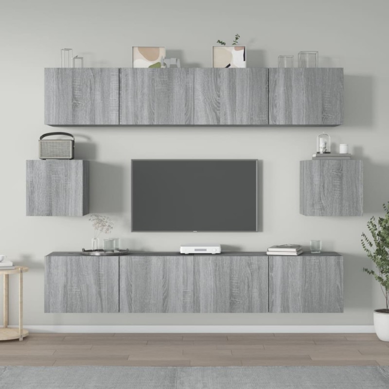 Set di Mobili Porta TV 6 pz Grigio Sonoma in Legno Ingegnerizzato