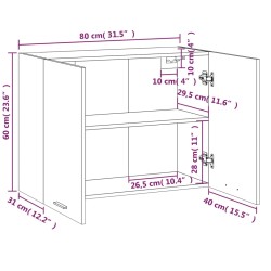 Mobile Pensile Rovere Fumo 80x31x60 cm in Legno ingegnerizzato