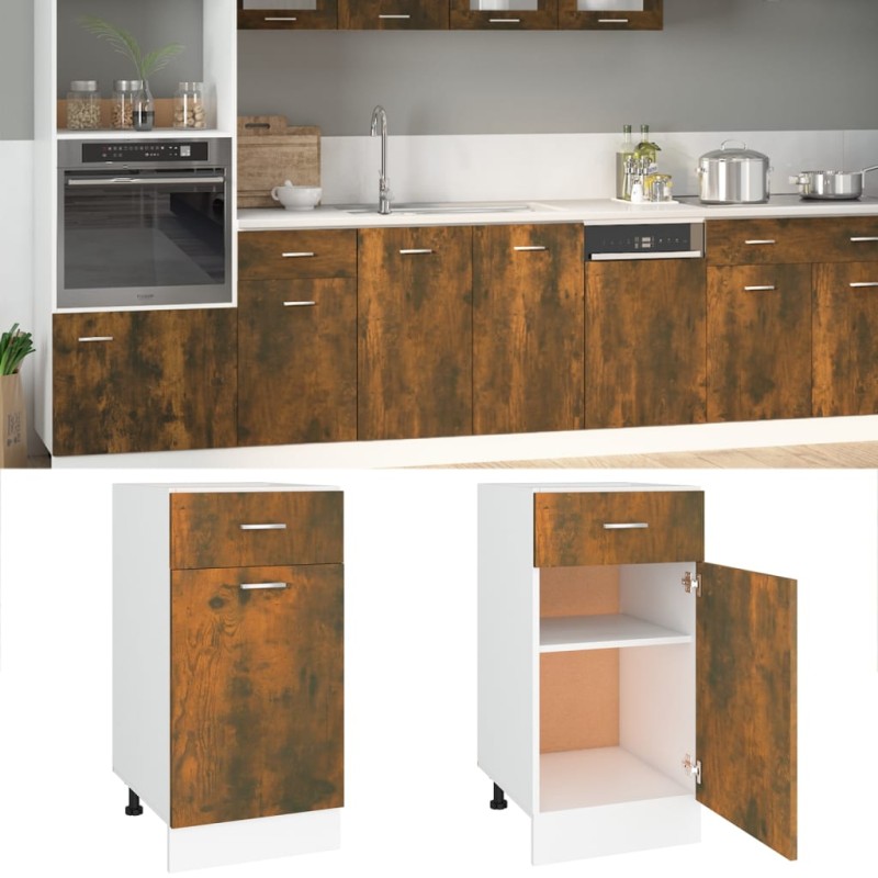 Mobile con Cassetto Rovere Fumo 40x46x81,5 cm Legno ingegnerizzato