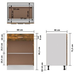 Mobiletto Rovere Fumo 60x46x81,5 cm in Legno ingegnerizzato