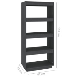 Libreria/Divisorio Grigio 60x35x135cm in Legno Massello di Pino