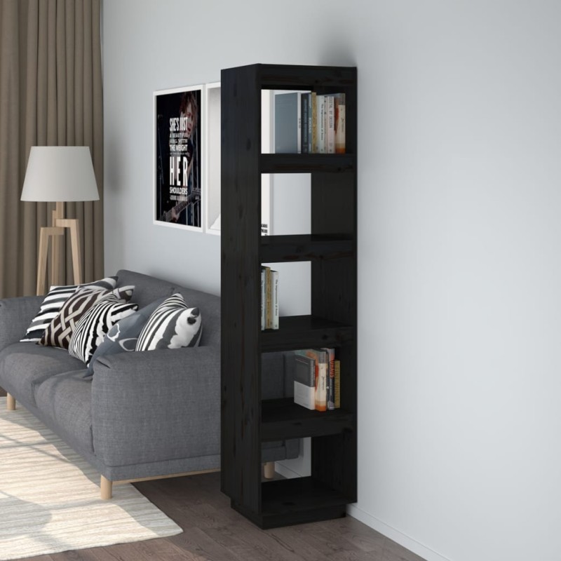 Libreria/Divisorio Nero 40x35x167 cm in Legno Massello di Pino