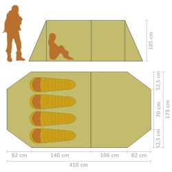 Tenda da Campeggio 4 Persone in Tessuto Grigio e Arancione