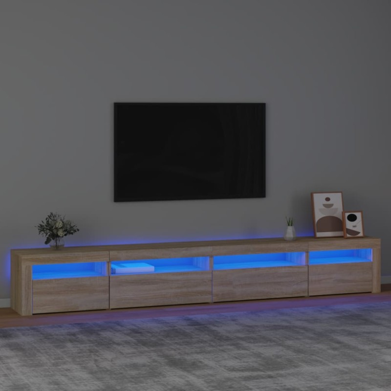    Mobile Porta TV con Luci LED Rovere Sonoma 270x35x40 cm