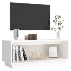    Mobile Porta TV Bianco 90x35x35 cm in Legno Massello di Pino