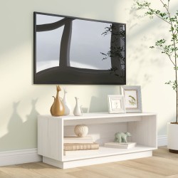    Mobile Porta TV Bianco 90x35x35 cm in Legno Massello di Pino