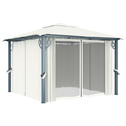    Gazebo con Tenda 300 x 300 cm Crema Alluminio