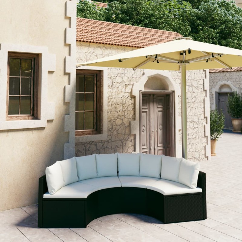    Set Divani da Giardino 4 pz con Cuscini in Polyrattan Nero