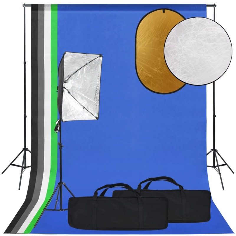    Kit per Studio Fotografico con Softbox, Fondale e Riflettore