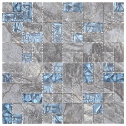 Piastrelle Mosaico 22 pz Grigio e Blu 30x30 cm in Vetro