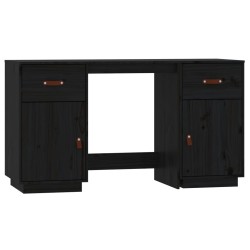    Scrivania con Armadietti Nera 135x50x75 cm Legno Massello Pino