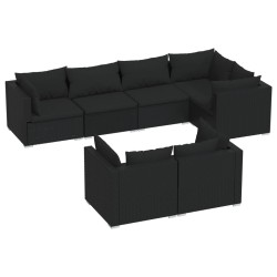    Set Salotto da Giardino con Cuscini 7pz Nero Polyrattan