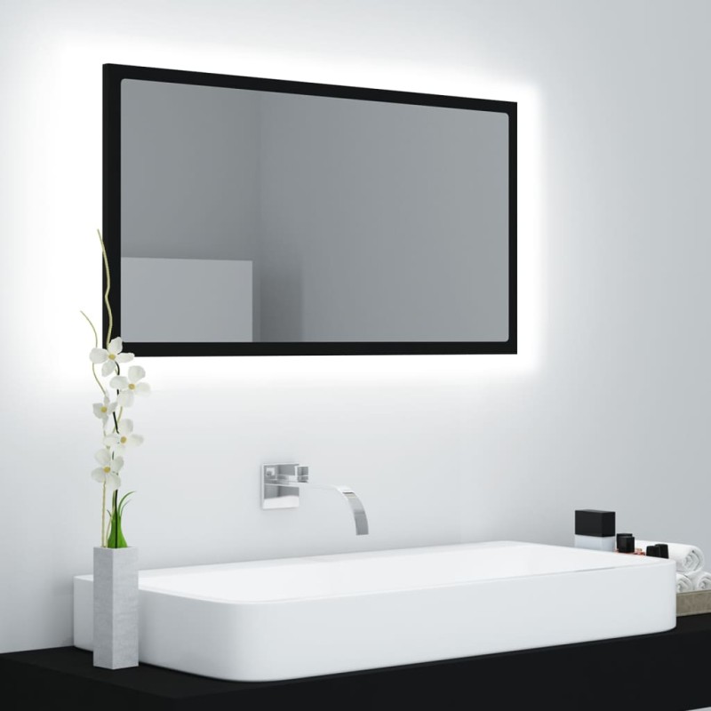    Specchio da Bagno a LED Nero 80x8,5x37 cm in Acrilico