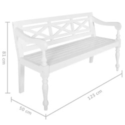 vidaXL Panca Batavia 123 cm in Legno Massello di Mogano Bianco