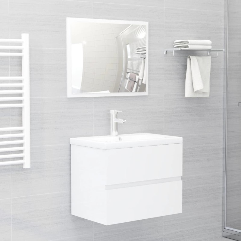    Set Mobili da Bagno 2 pz Bianco Lucido in Truciolato