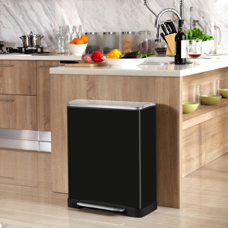 EKO Pattumiera a Pedale E-Cube 28 L+18 L Nero Opaco