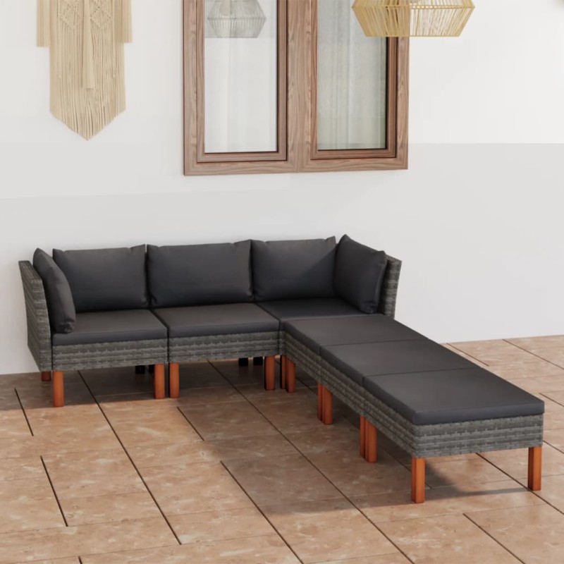    Set Divani da Giardino 6 pz con Cuscini in Polyrattan Grigio