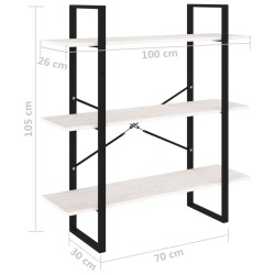 vidaXL Libreria a 3 Ripiani Bianca 100x30x105 cm in Massello di Pino