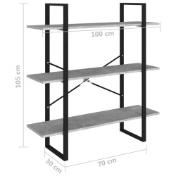 vidaXL Libreria Grigio Cemento 100x30x105 cm in Truciolato