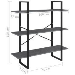 vidaXL Libreria a 3 Ripiani Grigia 100x30x105 cm in Massello di Pino