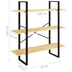 vidaXL Libreria a 3 Ripiani 100x30x105 cm in Legno Massello di Pino