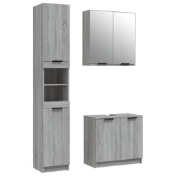 Set Mobili da Bagno 3 pz Grigio Sonoma in Legno Ingegnerizzato