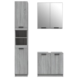 Set Mobili da Bagno 3 pz Grigio Sonoma in Legno Ingegnerizzato