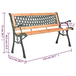    Panca da Giardino 116 cm in Ghisa e Legno Massello di Abete