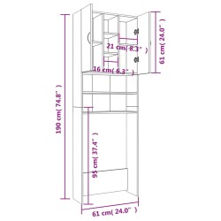 vidaXL Mobile per Lavatrice Rovere Sonoma 64x25,5x190 cm