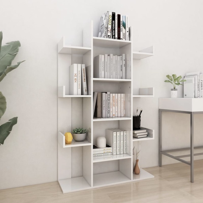 vidaXL Libreria Bianco Lucido 86x25,5x140 cm in Truciolato