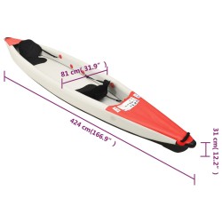 vidaXL Kayak Gonfiabile Rosso 424x81x31 cm in Poliestere