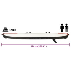 vidaXL Kayak Gonfiabile Rosso 424x81x31 cm in Poliestere