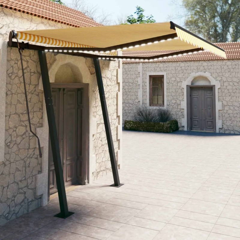    Tenda da Sole Retrattile Manuale con LED 3,5x2,5m Gialla Bianca