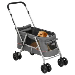 vidaXL Passeggino Cani Pieghevole Grigio 100x49x96cm Tessuto di Lino