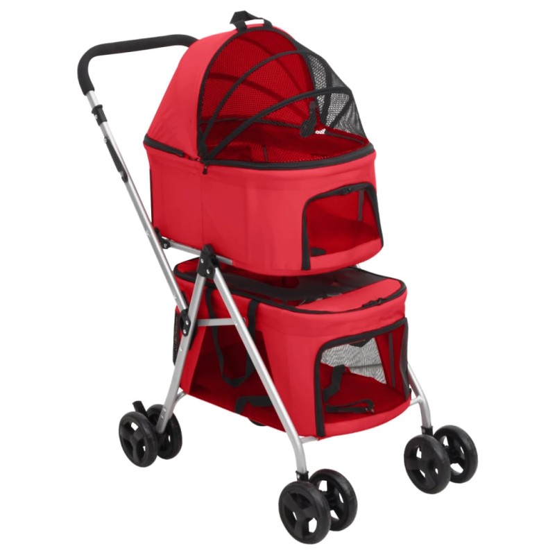 vidaXL Passeggino Cani Pieghevole 2 Livelli Rosso 83x48x97cm Tessuto