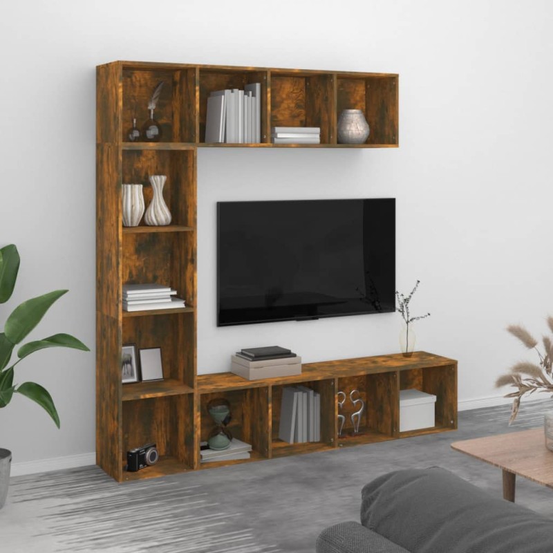    Set Mobili Libreria / Porta TV 3 pz Rovere Fumo 180x30x180 cm