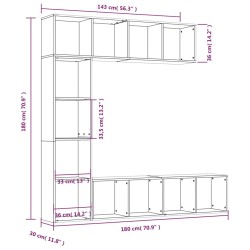    Set Mobili Libreria / Porta TV 3 pz Rovere Fumo 180x30x180 cm