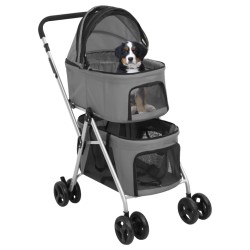 vidaXL Passeggino Cani Pieghevole 2 Livelli Grigio 83x48x97cm Tessuto