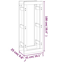 Portalegna Nero 41x25x100 cm in Legno Massello di Pino