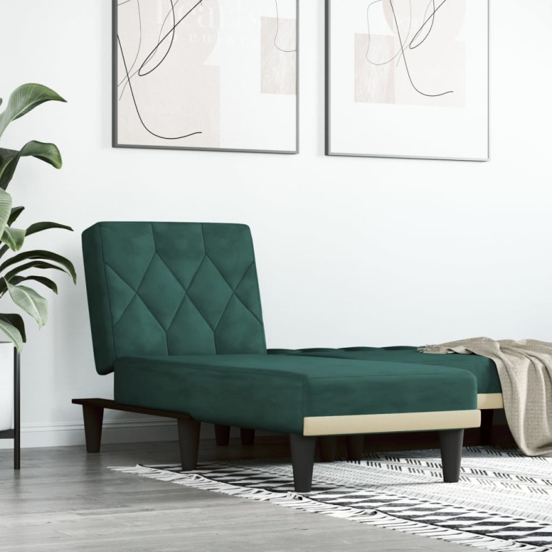 vidaXL Chaise Longue in Velluto Verde Scuro