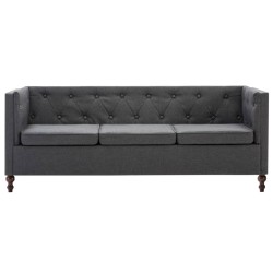 Divano Chesterfield a 3 Posti Rivestito in Tessuto Grigio Scuro