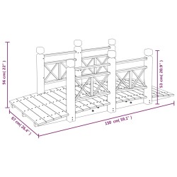 vidaXL Ponte Giardino Ringhiere 150x67x56cm Legno Massello Abete Rosso