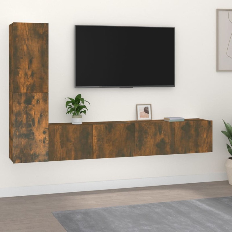   Set di Mobili Porta TV 4 pz Rovere Fumo in Legno Ingegnerizzato