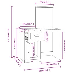 vidaXL Toeletta con Specchio Nera 90x50x132,5 cm Legno ingegnerizzato