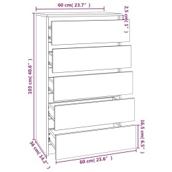 vidaXL Cassettiera Grigio Cemento 60x36x103 cm in Legno ingegnerizzato