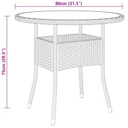   Tavolo da Giardino Ø80x75cm Vetro Temperato e Polyrattan Grigio