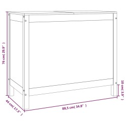 vidaXL Contenitore per Bucato Grigio 88,5x44x76 cm Legno Massello Pino