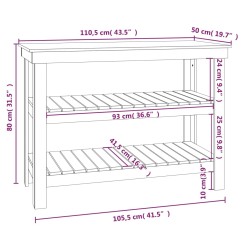 vidaXL Banco da Lavoro Bianco 110,5x50x80 cm in Legno Massello di Pino